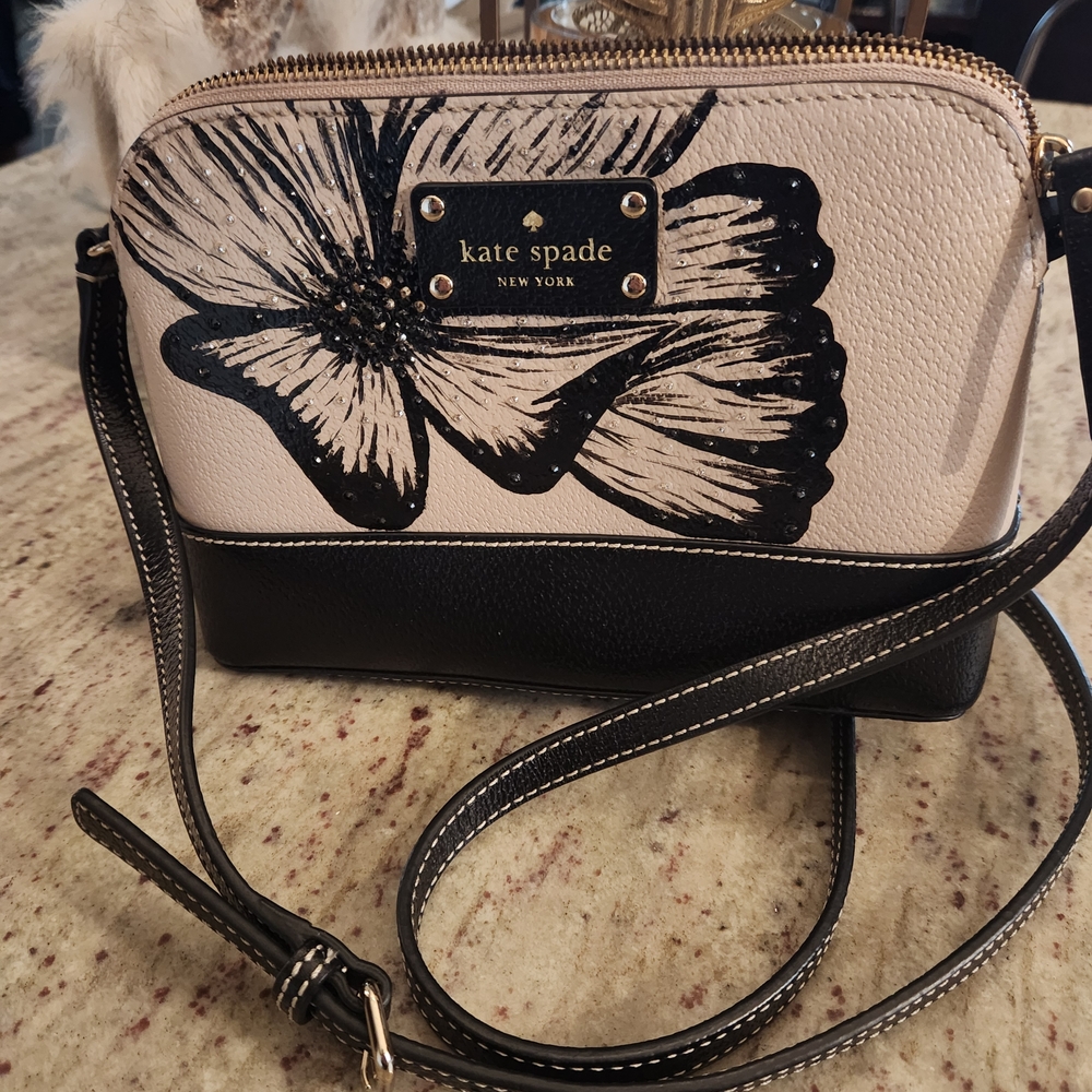 Kate Spade Black and Cream Floral Crossbody Bag